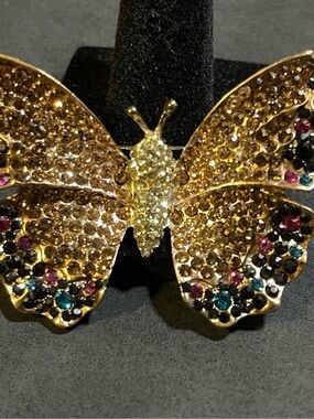 NWOT Butterfly Pin Brooch Encrusted Multi-Tone Rhinestone/ 19g -2.5” W x 1.5”L